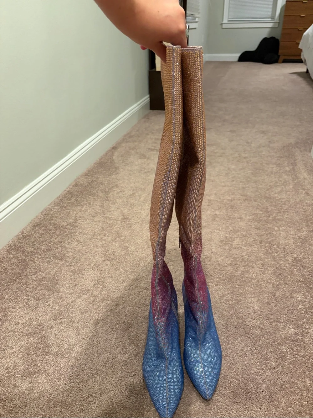 Dillards Women’s Ombre Glitter Knee-High Boots - Gold Pink Blue